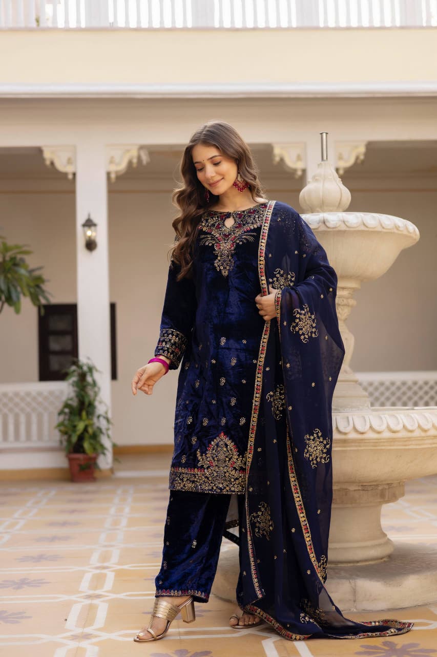 Velmira Velvet Embroidered Festive Set