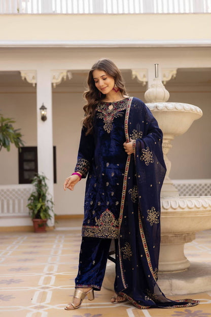 Velmira Velvet Embroidered Festive Set