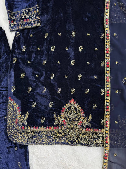 Velmira Velvet Embroidered Festive Set