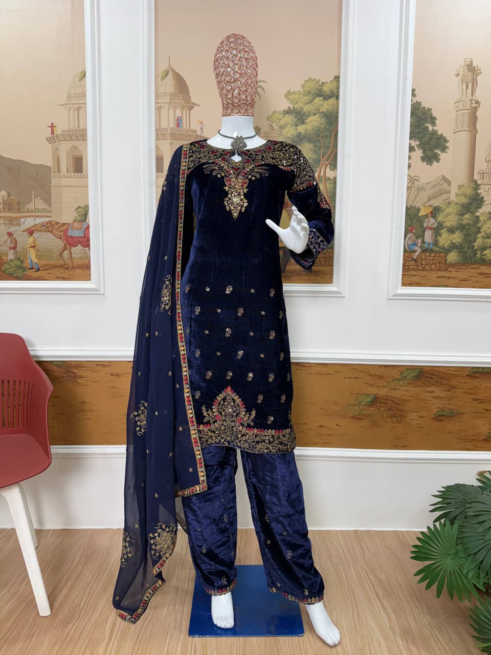 Velmira Velvet Embroidered Festive Set