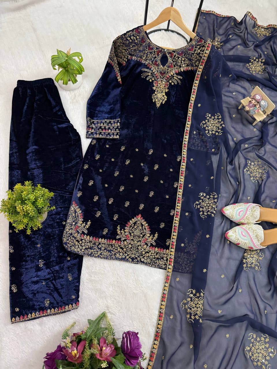Velmira Velvet Embroidered Festive Set
