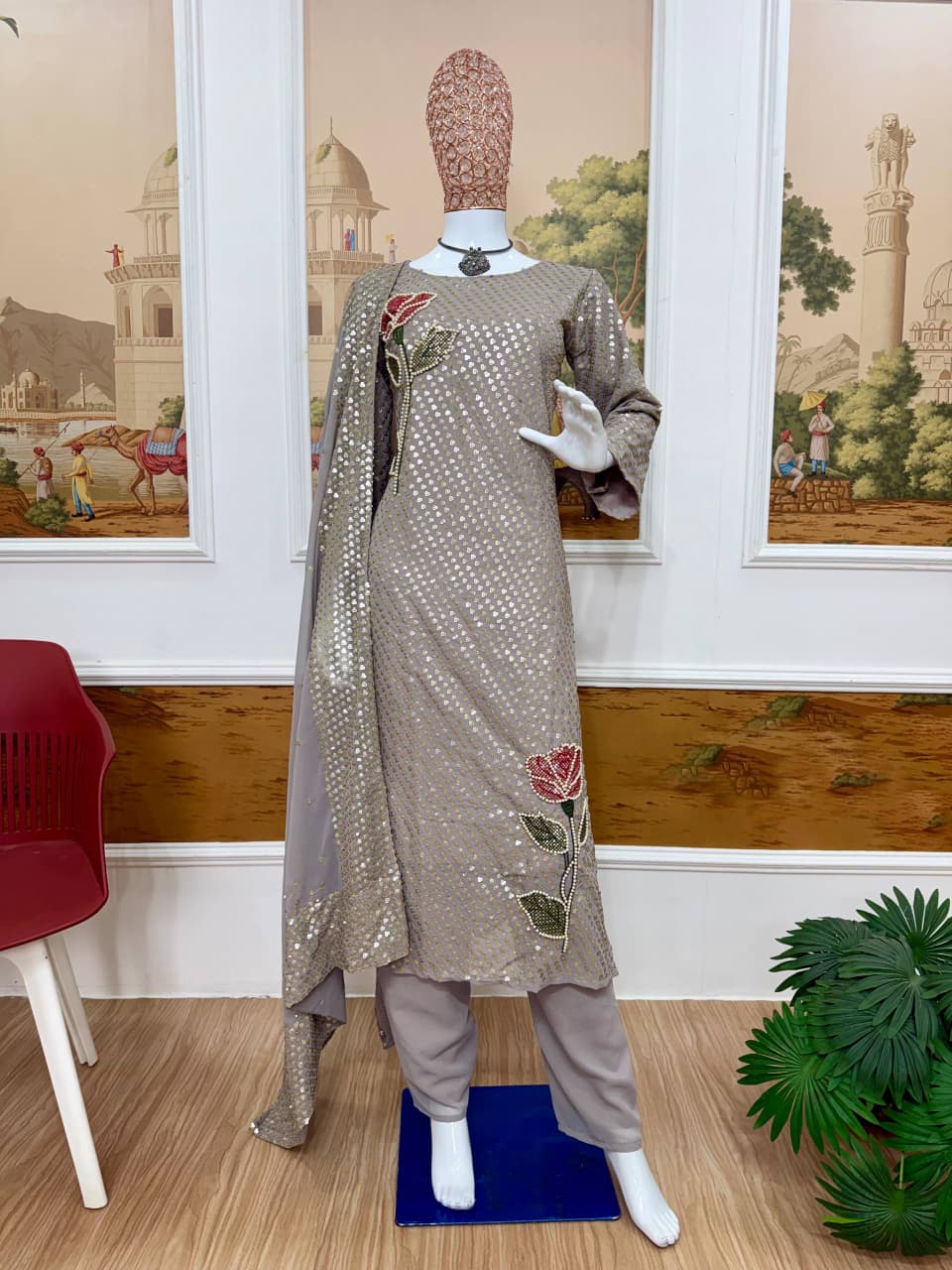 Zarelle Sequin Pearl Embroidered Suit Set