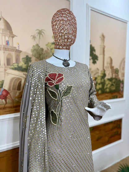 Zarelle Sequin Pearl Embroidered Suit Set