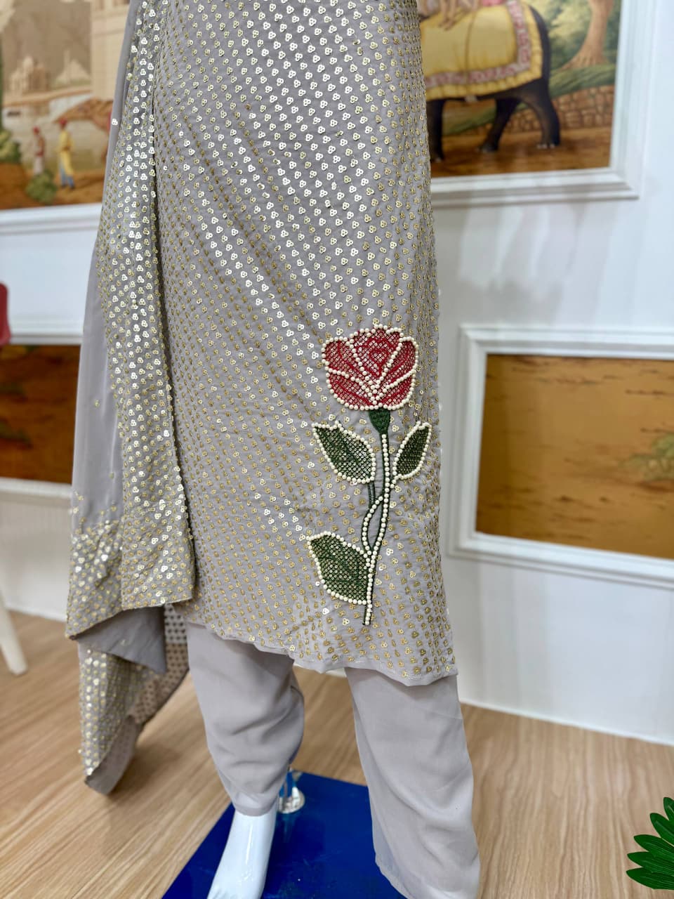 Zarelle Sequin Pearl Embroidered Suit Set