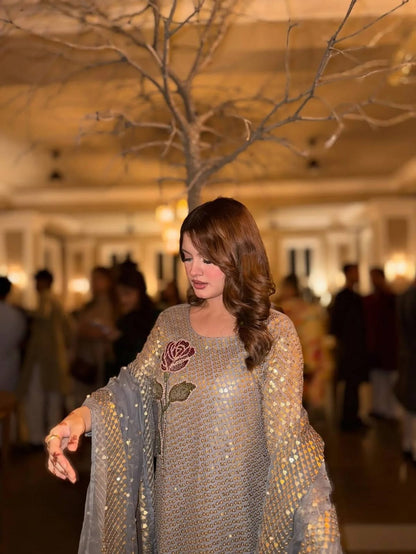 Zarelle Sequin Pearl Embroidered Suit Set