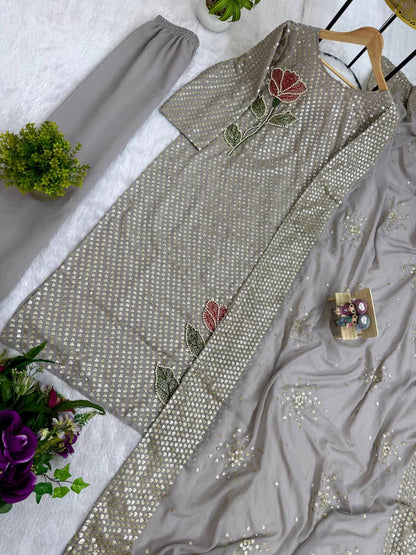 Zarelle Sequin Pearl Embroidered Suit Set