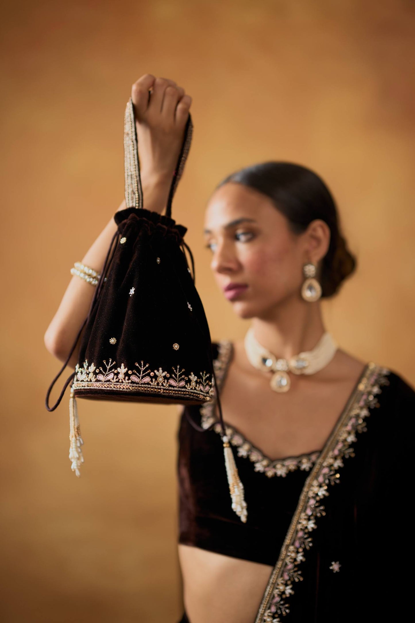 Veloura Royale Velvet Embroidered Saree
