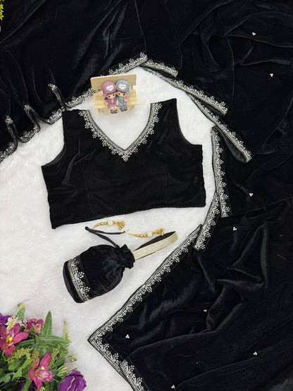Veloura Royale Velvet Embroidered Saree