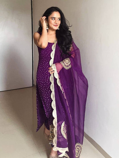 Ruhani Bandhani Mirror Work Anarkali Set