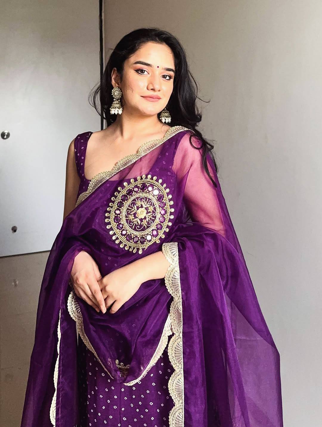 Ruhani Bandhani Mirror Work Anarkali Set