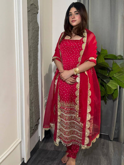 Ruhani Bandhani Mirror Work Anarkali Set