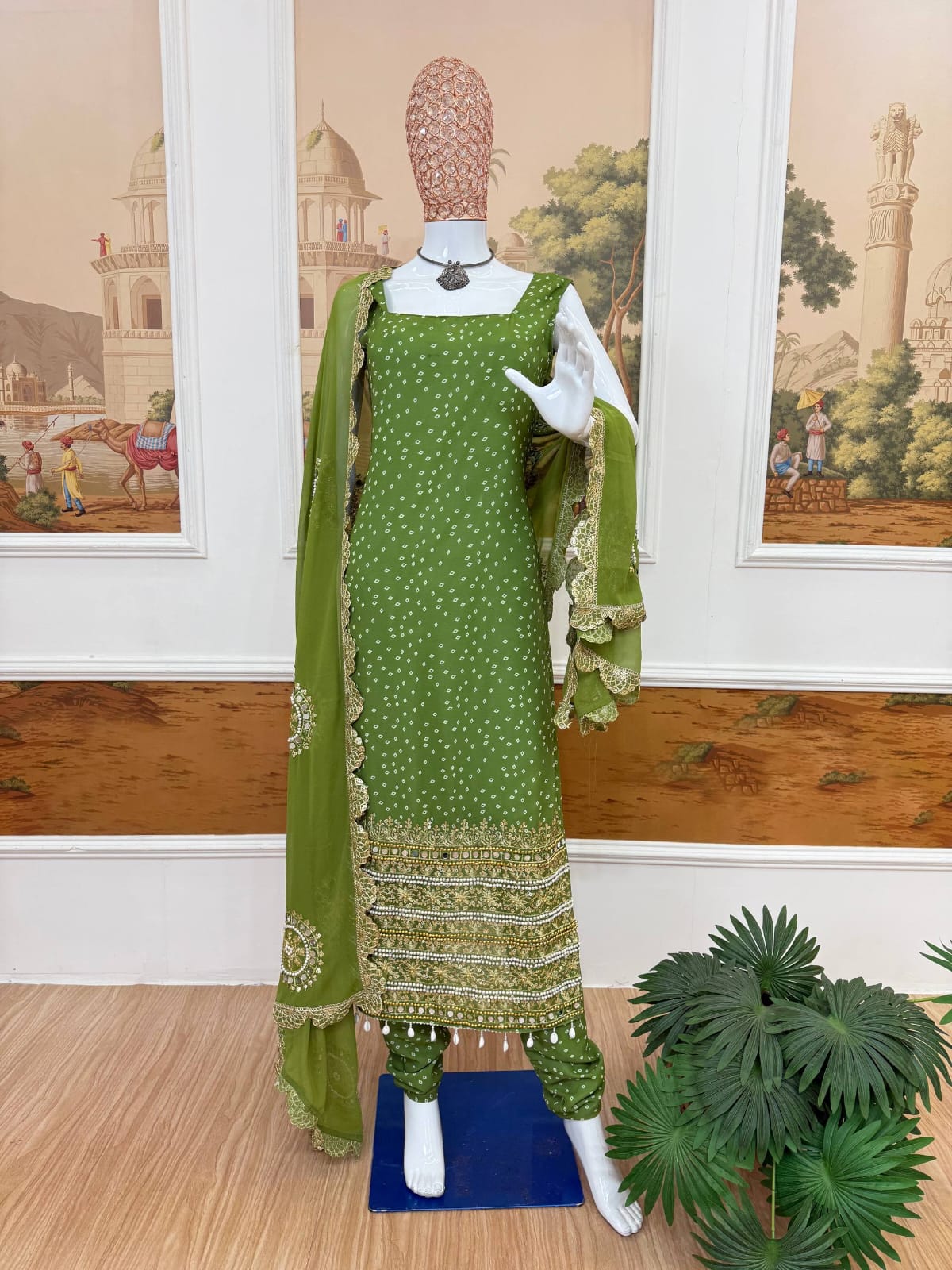 Ruhani Bandhani Mirror Work Anarkali Set