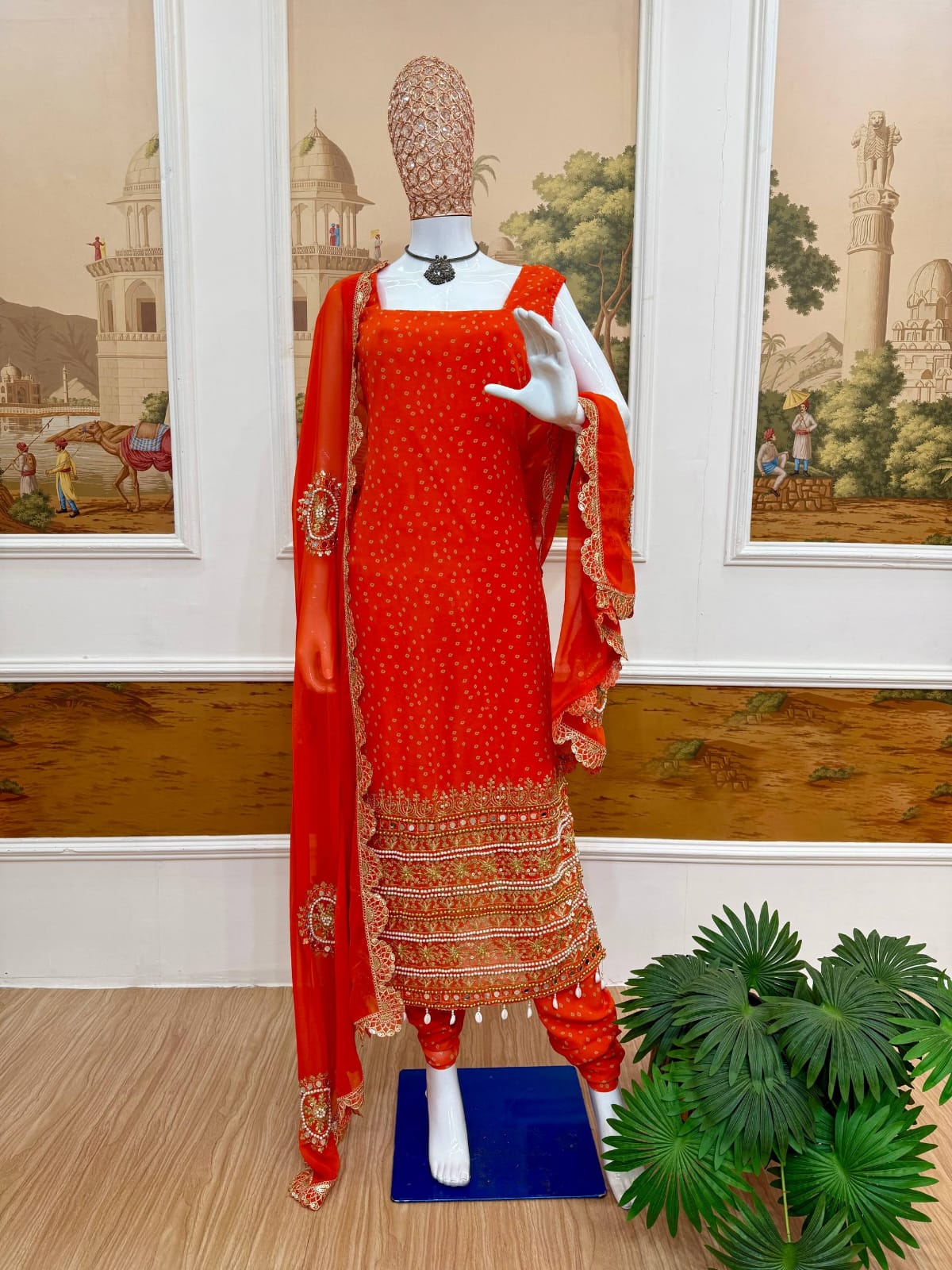 Ruhani Bandhani Mirror Work Anarkali Set