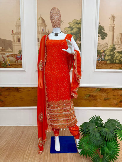 Ruhani Bandhani Mirror Work Anarkali Set