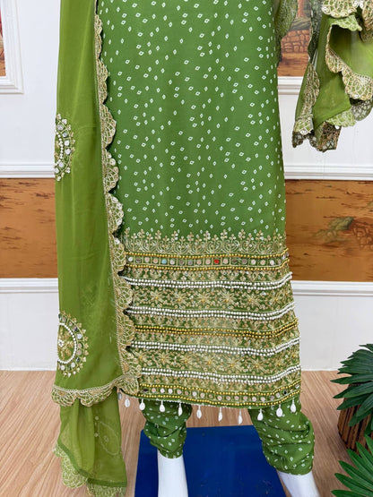 Ruhani Bandhani Mirror Work Anarkali Set