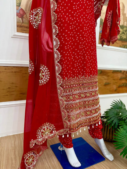 Ruhani Bandhani Mirror Work Anarkali Set