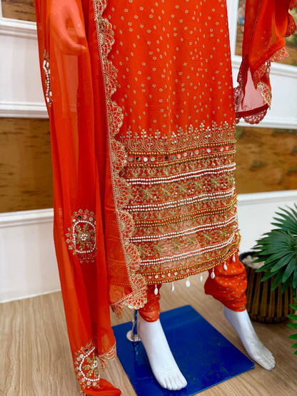 Ruhani Bandhani Mirror Work Anarkali Set