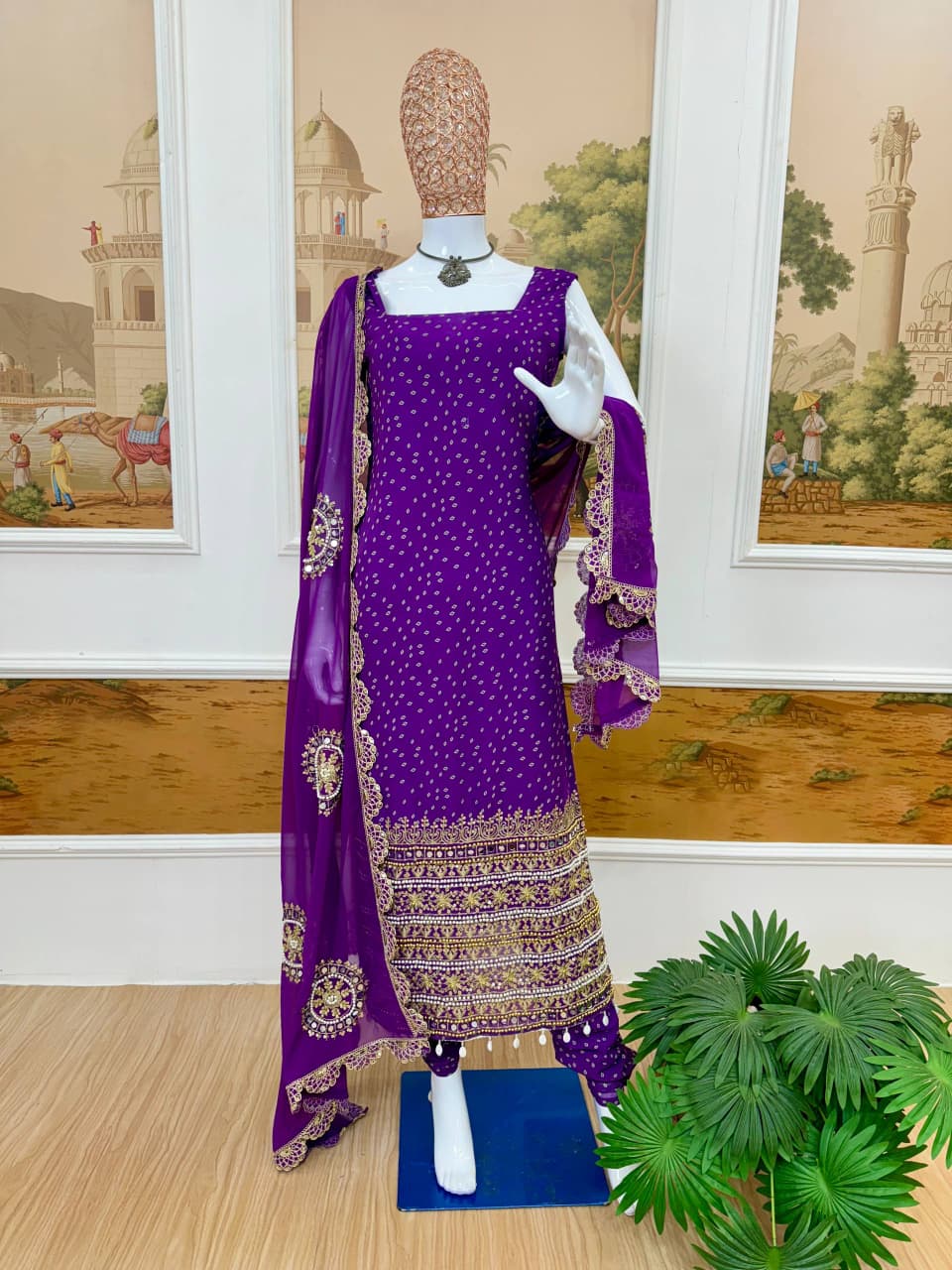 Ruhani Bandhani Mirror Work Anarkali Set