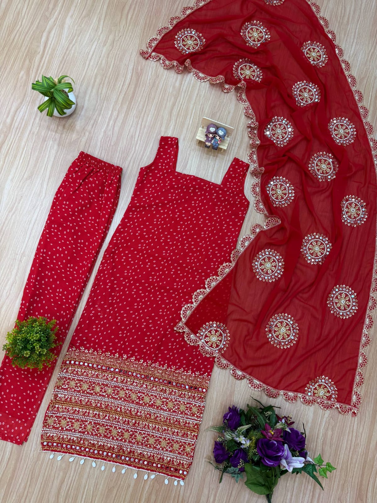 Ruhani Bandhani Mirror Work Anarkali Set