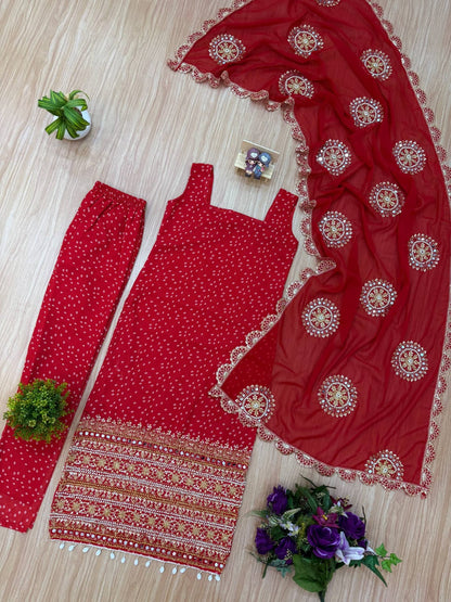 Ruhani Bandhani Mirror Work Anarkali Set