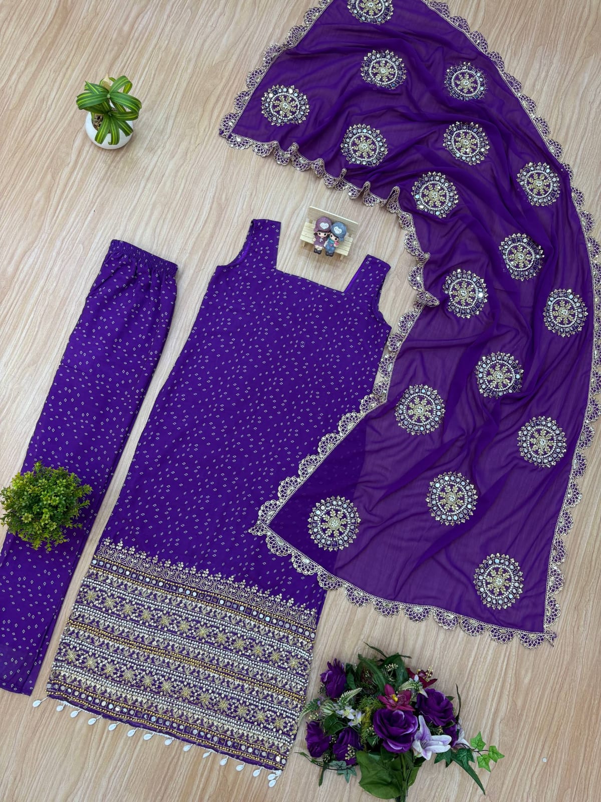 Ruhani Bandhani Mirror Work Anarkali Set