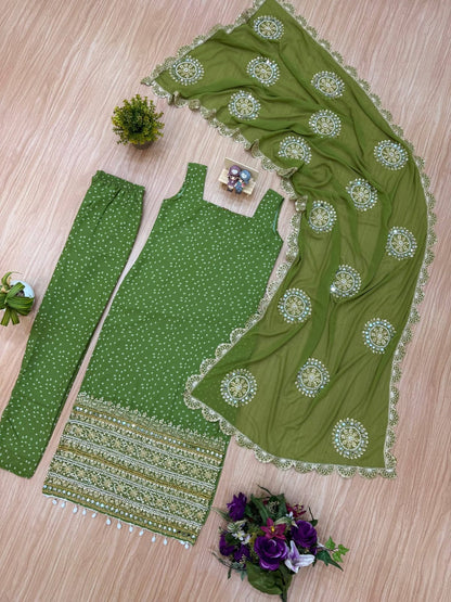 Ruhani Bandhani Mirror Work Anarkali Set
