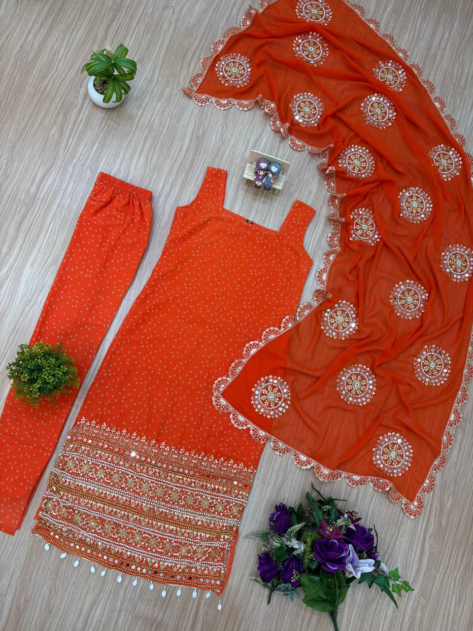 Ruhani Bandhani Mirror Work Anarkali Set