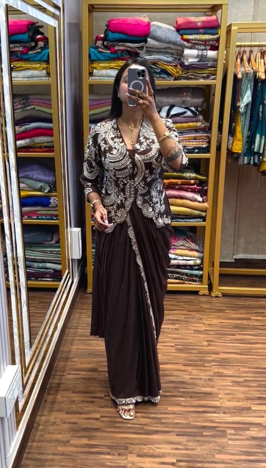 Noorika Chinon Embroidered Saree with Designer Koti