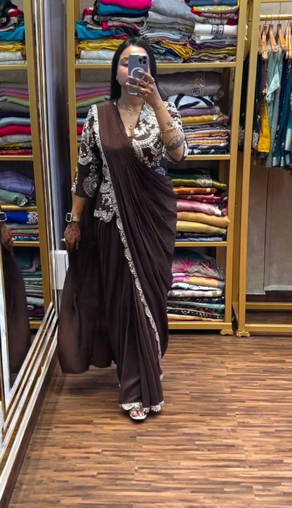 Noorika Chinon Embroidered Saree with Designer Koti
