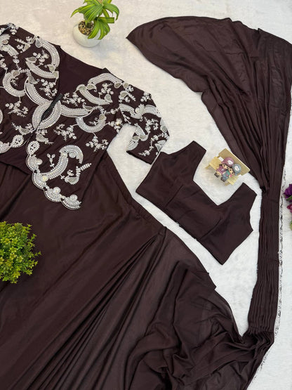 Noorika Chinon Embroidered Saree with Designer Koti