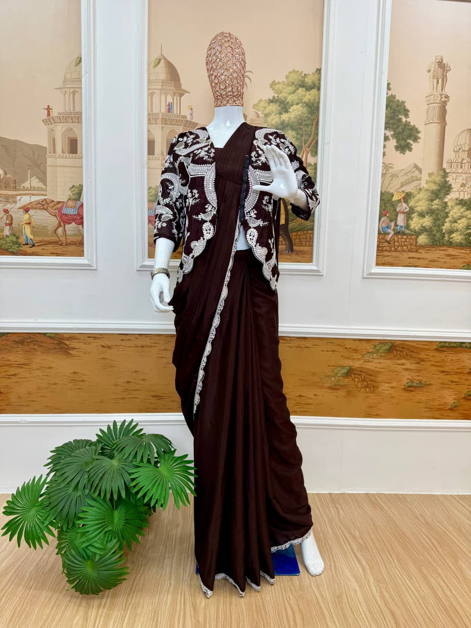 Noorika Chinon Embroidered Saree with Designer Koti