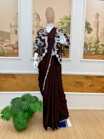Noorika Chinon Embroidered Saree with Designer Koti