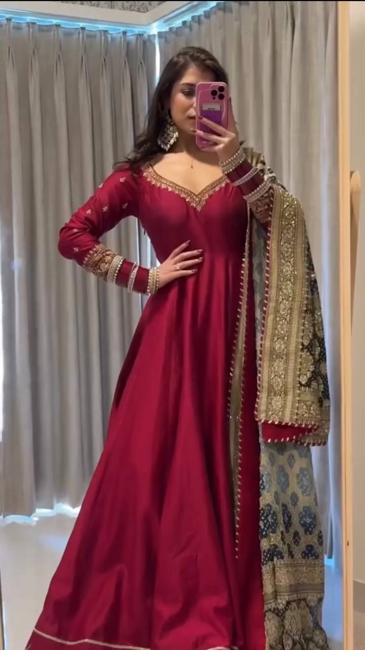 Nooraya Chinon Silk Embroidered Gown Set