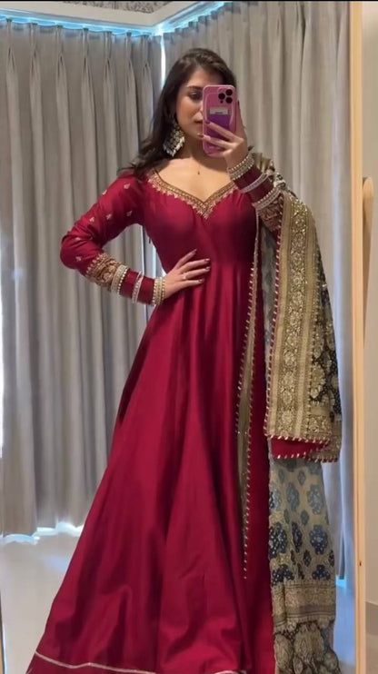 Nooraya Chinon Silk Embroidered Gown Set