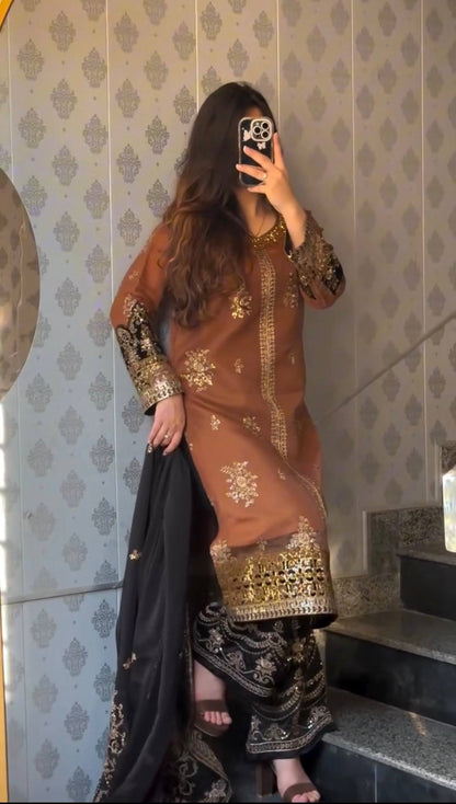 Avelisse Net & Georgette Embroidered Palazzo Set