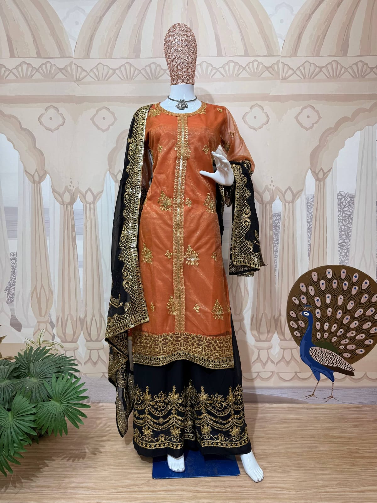Avelisse Net & Georgette Embroidered Palazzo Set