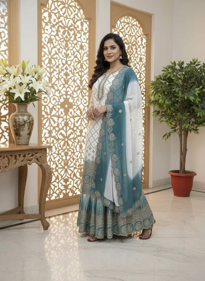 Premium Dual Tone Georgette Embroidered Set