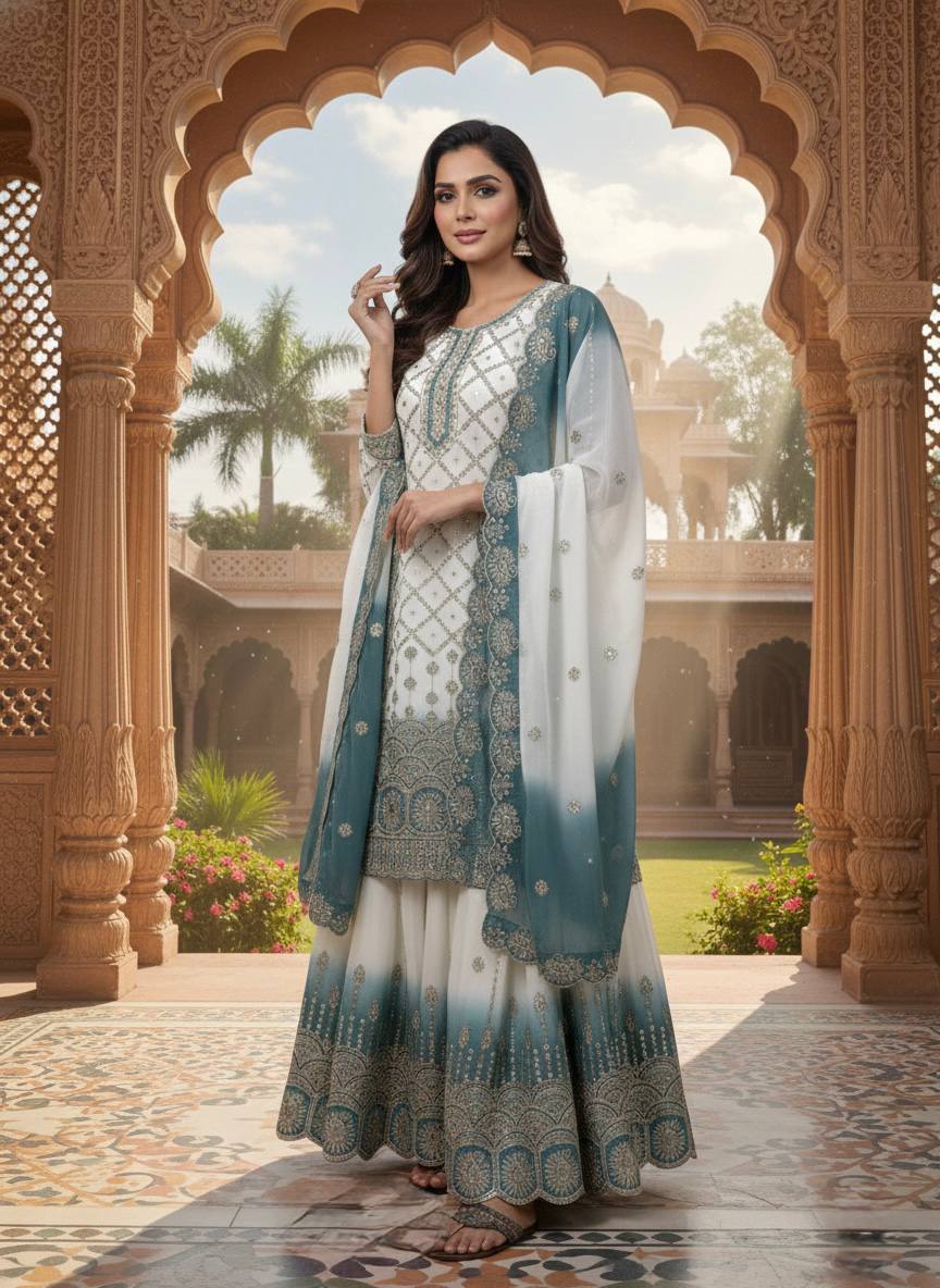 Premium Dual Tone Georgette Embroidered Set
