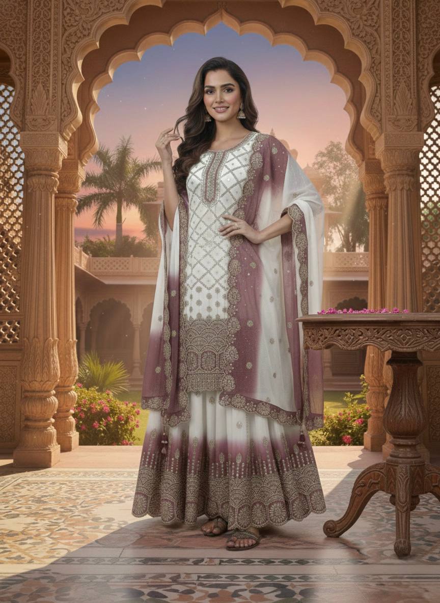 Premium Dual Tone Georgette Embroidered Set