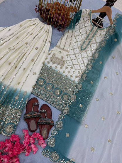 Premium Dual Tone Georgette Embroidered Set