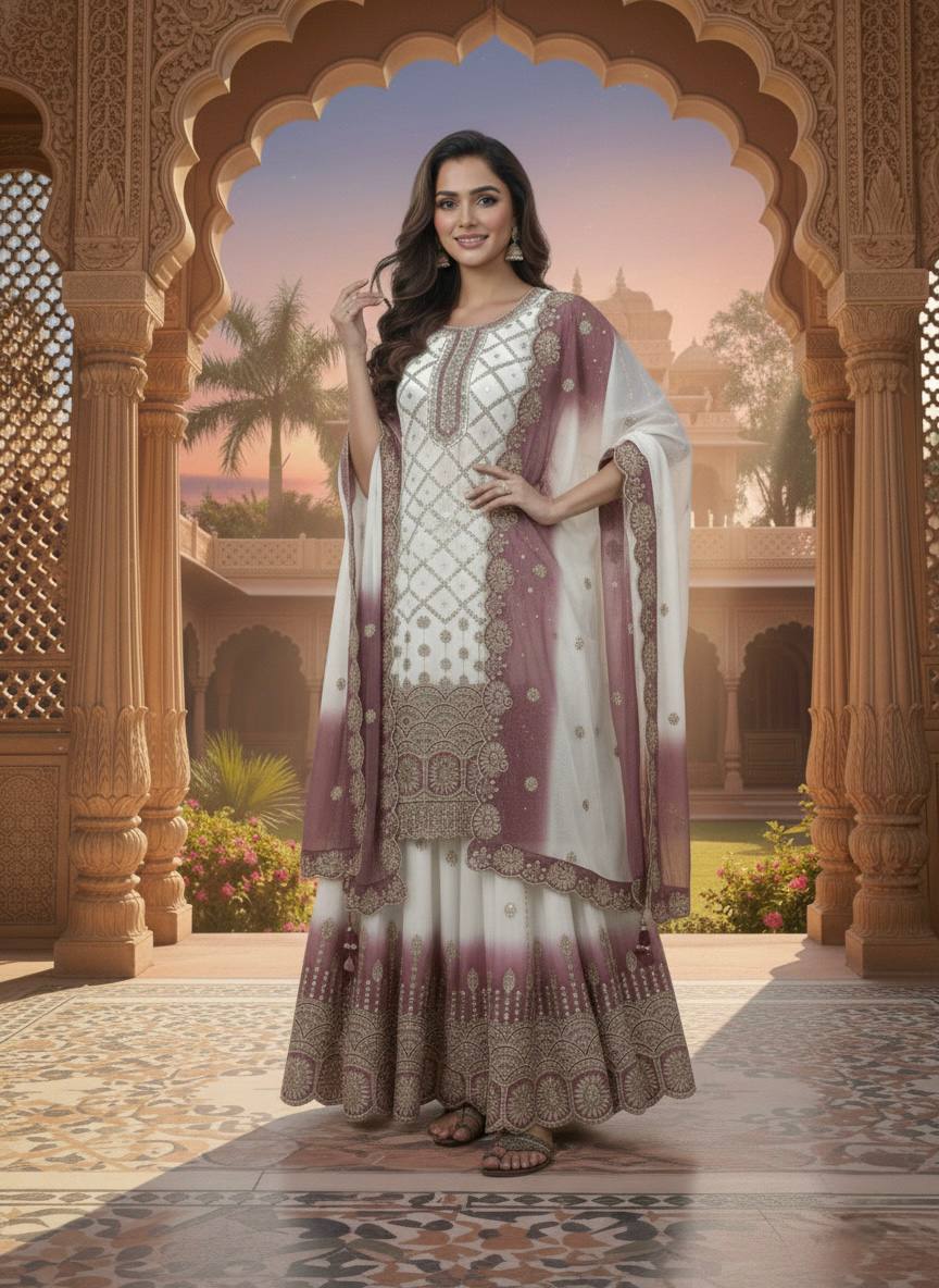 Premium Dual Tone Georgette Embroidered Set