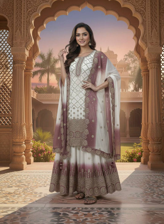 Premium Dual Tone Georgette Embroidered Set