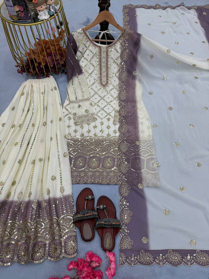 Premium Dual Tone Georgette Embroidered Set