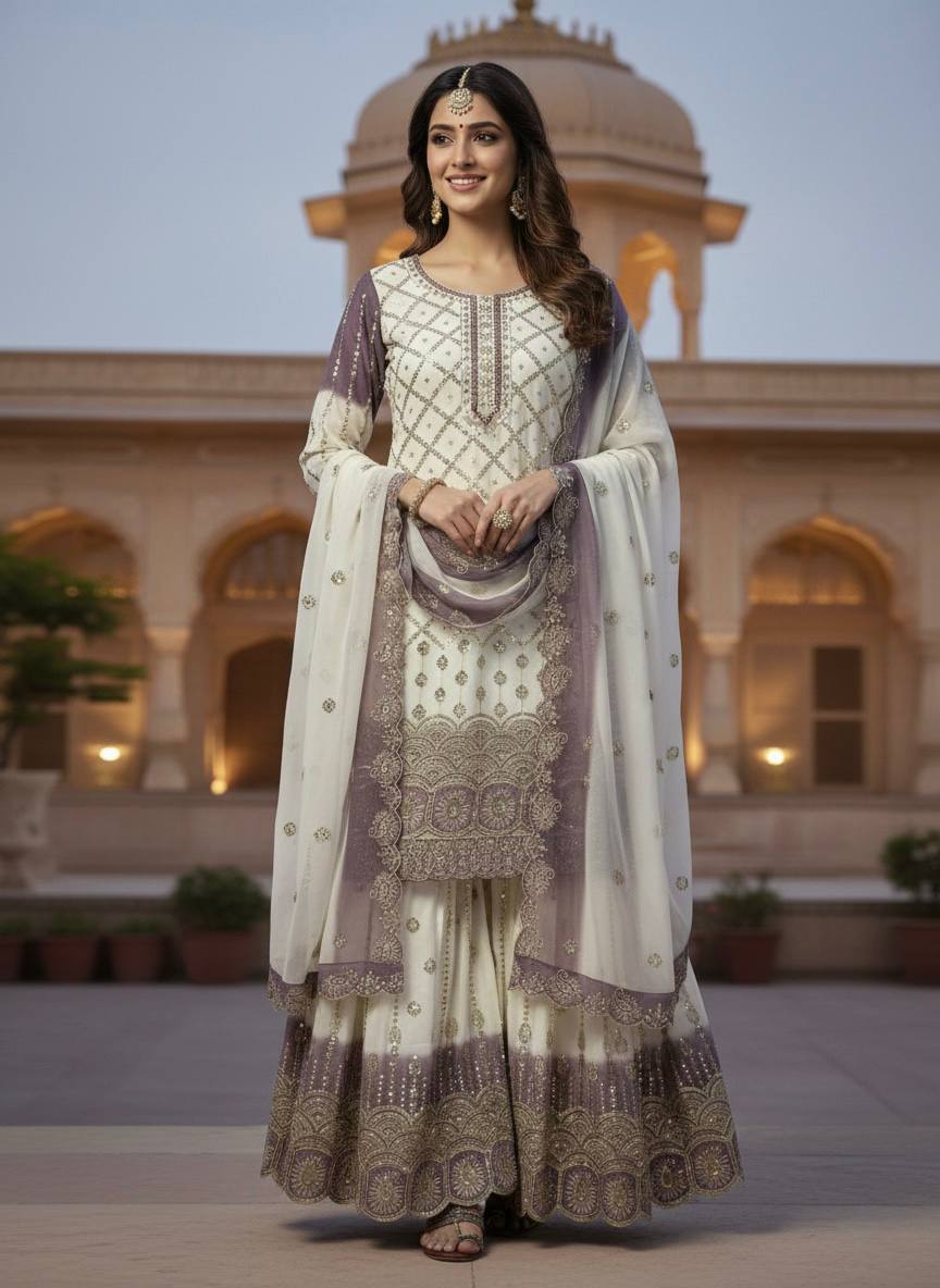 Premium Dual Tone Georgette Embroidered Set