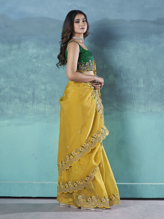 Aarohi Gold Crunchy Silk Saree