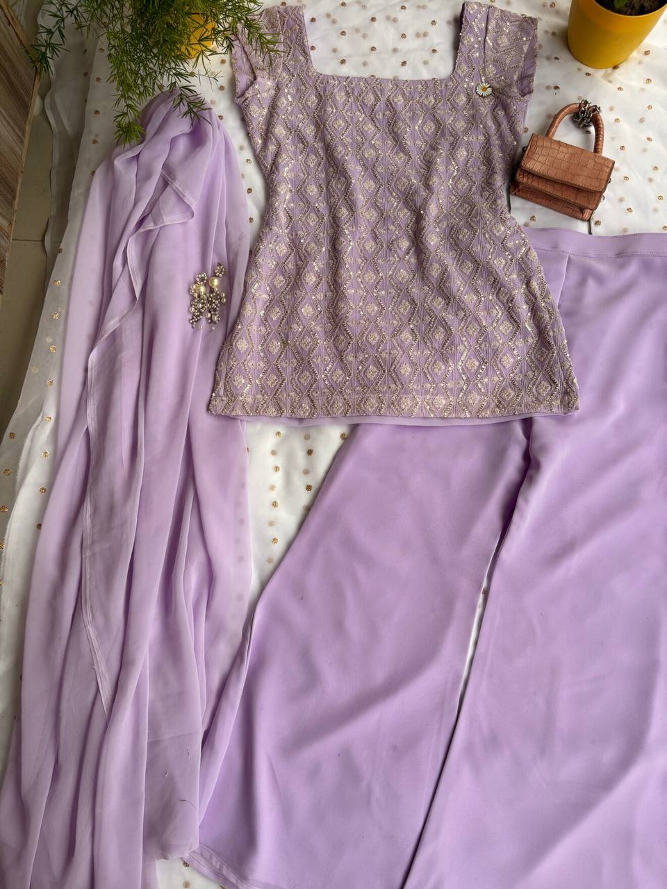 Arwina Faux Georgette Top & Bootcut Pent Set