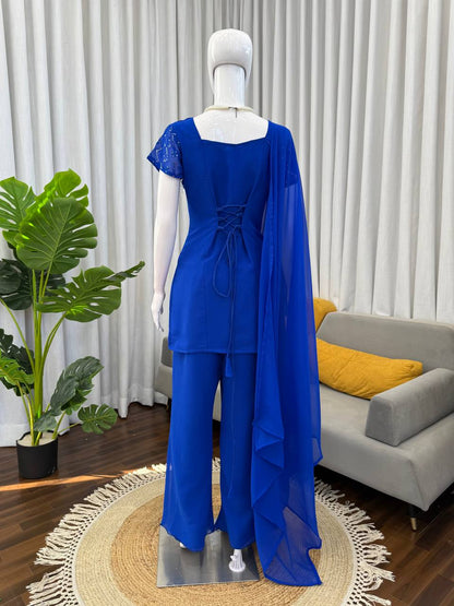 Arwina Faux Georgette Top & Bootcut Pent Set