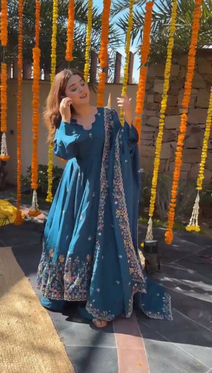 Arwina Natural Crepe Silk Anarkali Gown Set