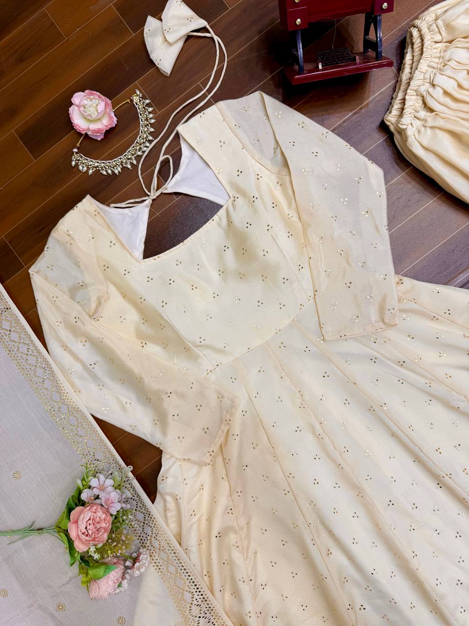 Elara Heavy Chinon Silk Gown Set