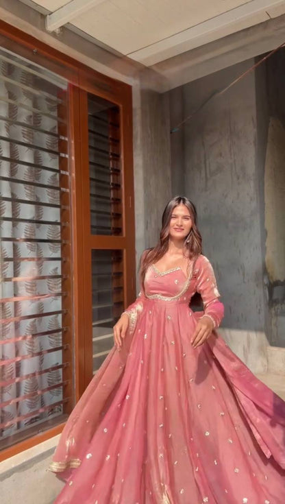 Elara Fendy Silk Anarkali Set